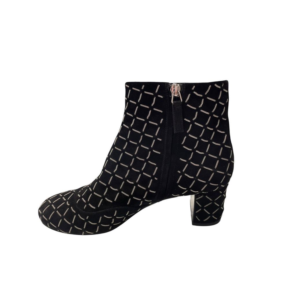 Chanel Black Suede Block Heel Chain Embellished CC Logo Short Boot Size 39 / 9