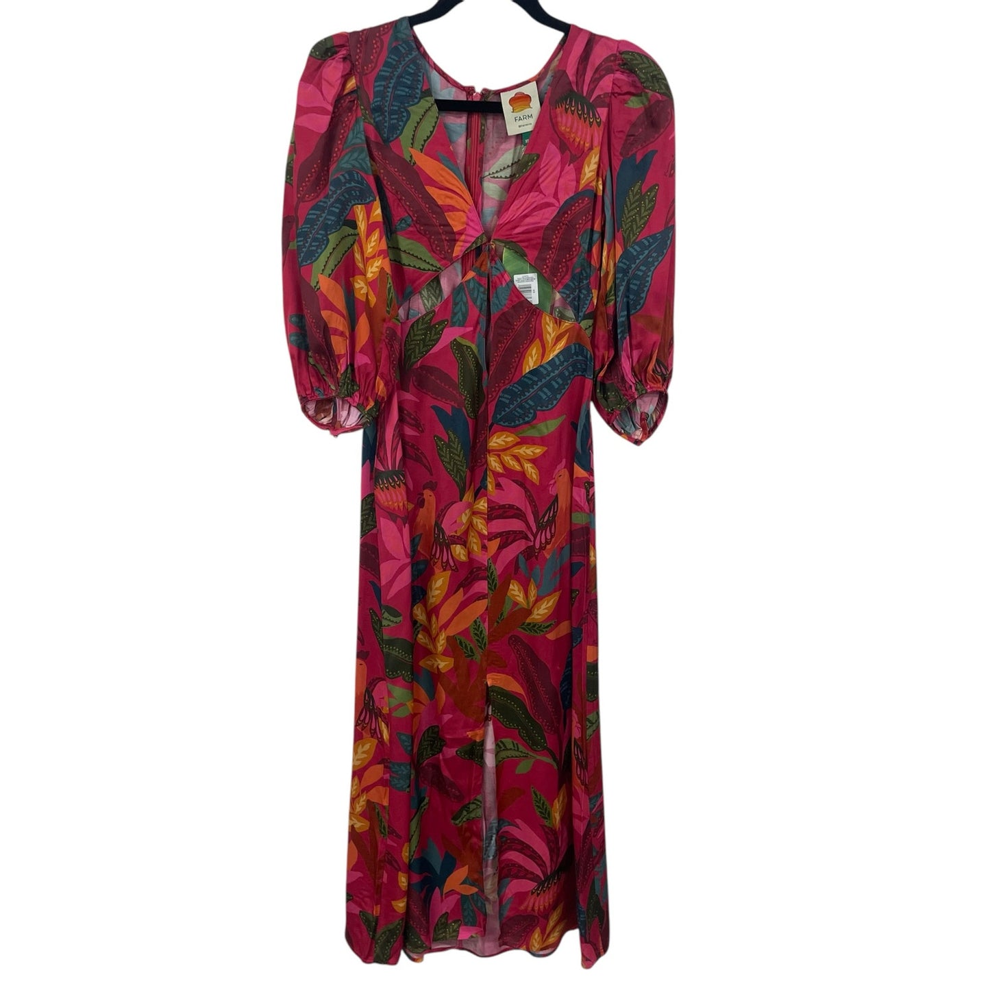 NWT Farm Rio Rooster Leaves Red Short Sleeve Maxi Dress XS