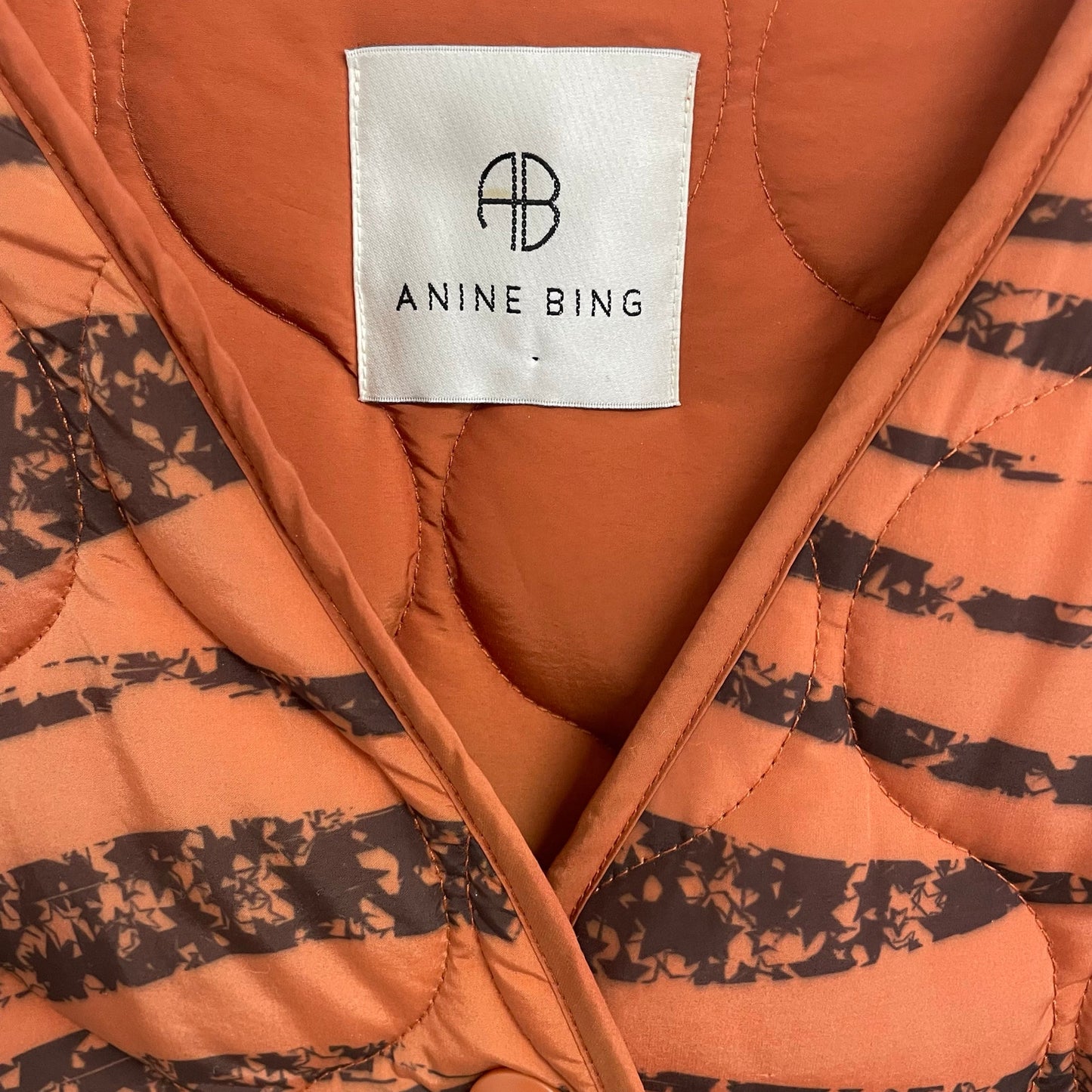 Anine Bing Elizabeth Quilted Tiger Print Shell Jacket in Brick Womens Medium