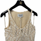 NWT Chanel 2019 Beige White Tweed Sequin Embellished Mini Dress Size 34 / US 2
