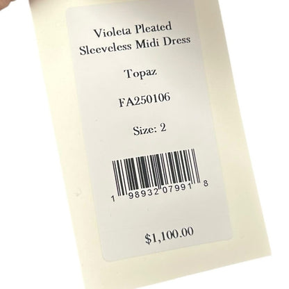 NWT Ulla Johnson Topaz  Violeta Pleated Sleeveless Midi Dress Womens Size 2