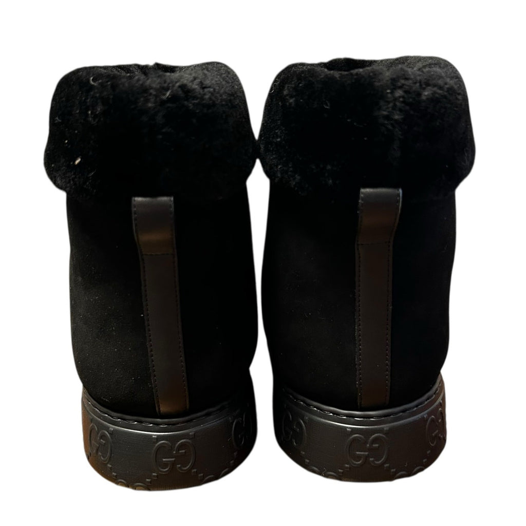 Gucci GG Crystal Motif Black Suede Boot with Merino Wool Lining Womens 39 / US 9