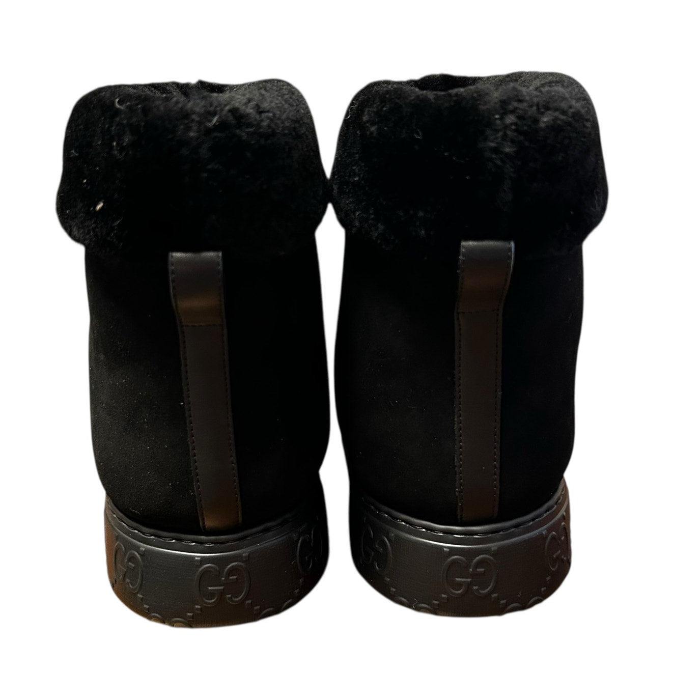 Gucci GG Crystal Motif Black Suede Boot with Merino Wool Lining Womens 39 / US 9