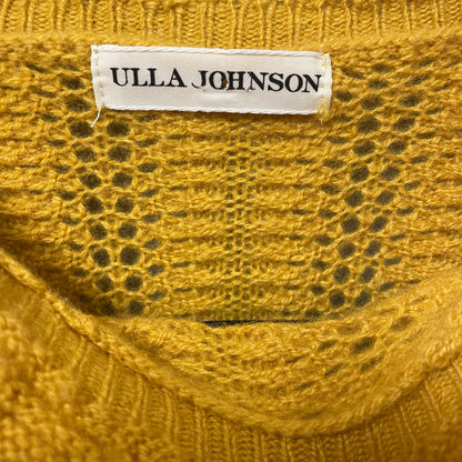 Ulla Johnson Pure Cashmere Ruffle Neck Open Knit Sweater Dark Yellow Size Small