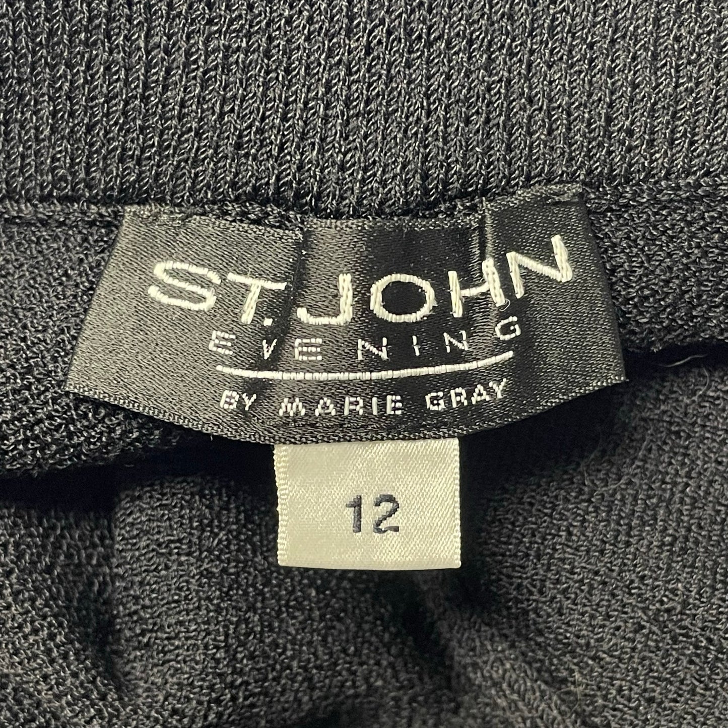 St. John Evening Black Santana Knit Wide Flare Leg Pull On Pants Womens 12