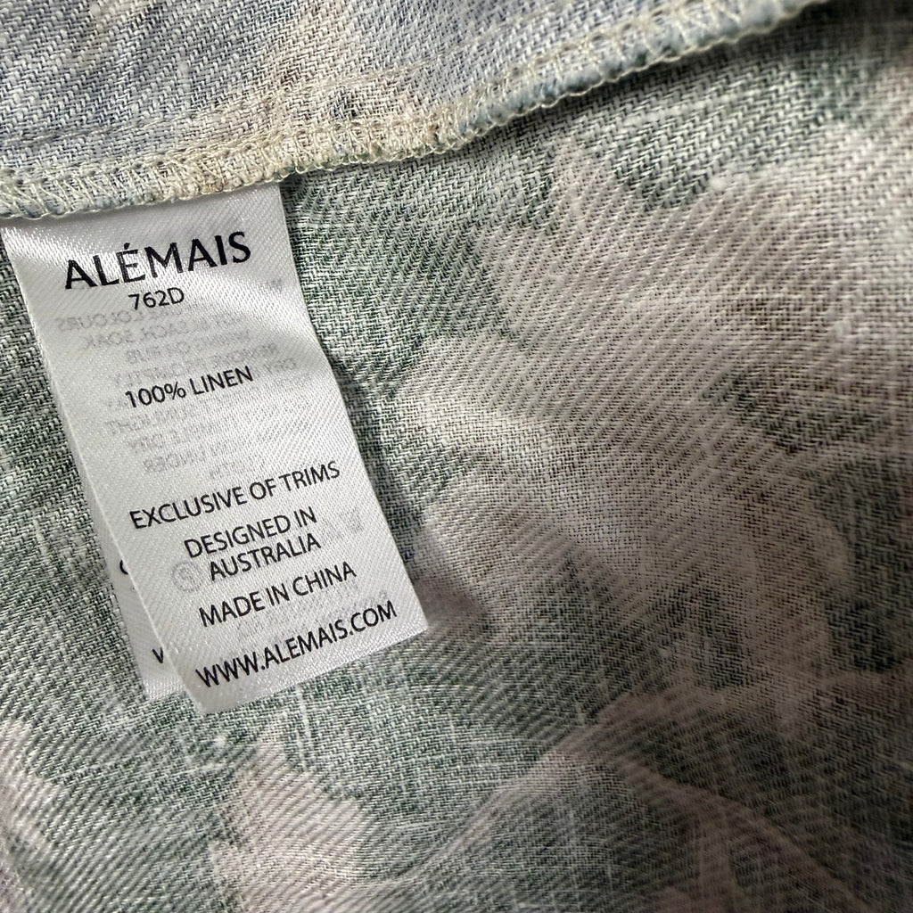 Alemais Loretta Patchwork Dress Green Multi Floral Pure Linen Size AU 12 / US 8