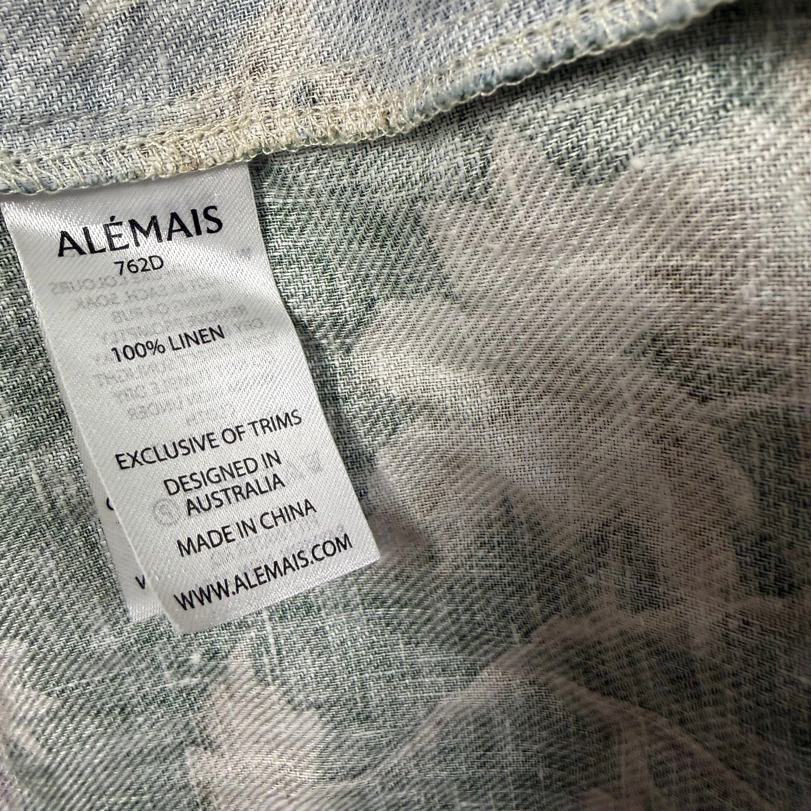 Alemais Loretta Patchwork Dress Green Multi Floral Pure Linen Size AU 12 / US 8