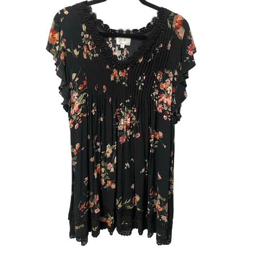 Jade Johnny Was Palma Pintuck Tunic Dress Black Floral Print Womens Size Large