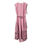 NWT Oscar de la Renta Lily Pink Cherry Guipure Lace Belted Midi Dress Womens 2
