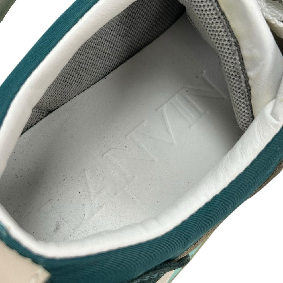 Lanvin Peacock Blue White Bumpr Suede Leather Lace Up Sneakers Womens 37 / US 6
