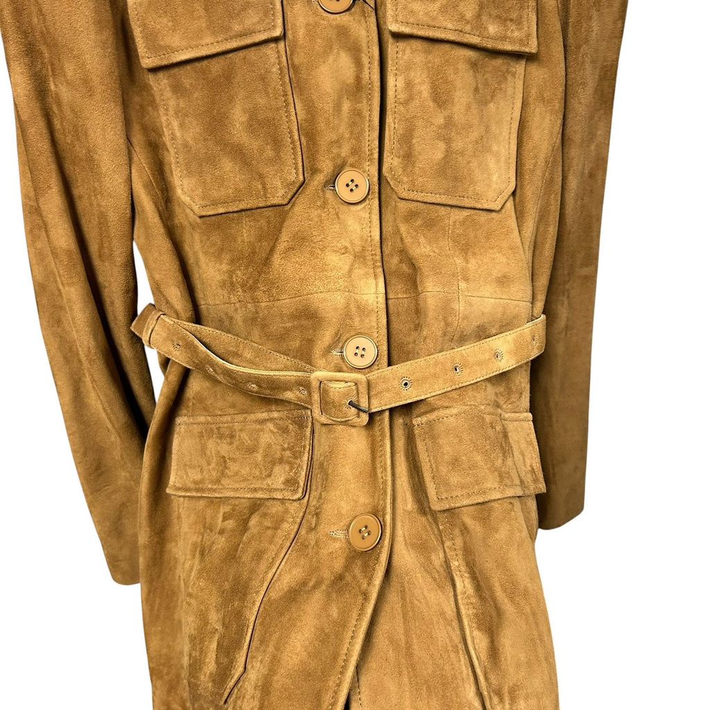 Nour Hammour Tan Ramona Belted Button Front Suede Jacket Womens 36 US 4 Neutral
