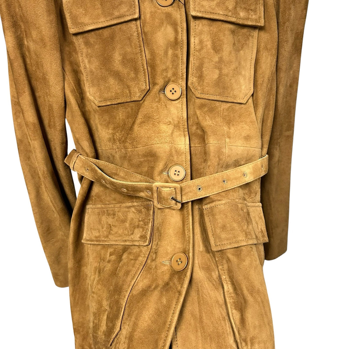 Nour Hammour Tan Ramona Belted Button Front Suede Jacket Womens 36 US 4 Neutral