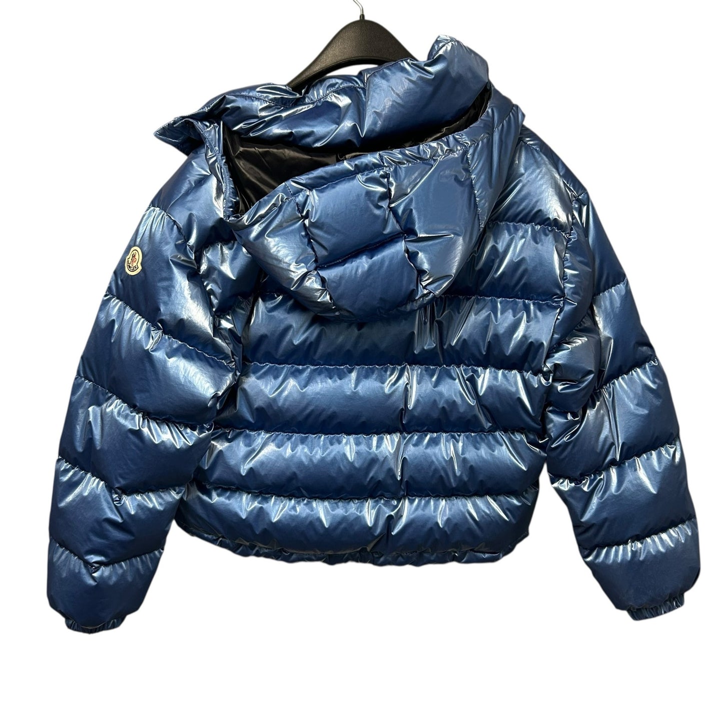 Moncler Glossy Blue Moselotte Padded Puffer Zip Up Hooded Jacket Womens 0