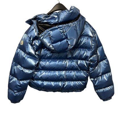 Moncler Glossy Blue Moselotte Padded Puffer Zip Up Hooded Jacket Womens 0