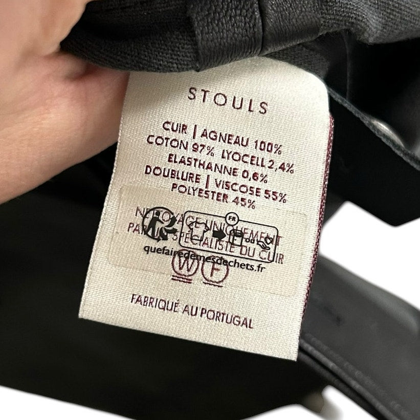Stouls Paris Black Leon Utility Slim Fit Button Front Leather Jacket Womens XS