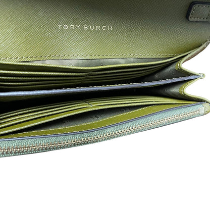 Tory Burch Convertible Gold Chain Wallet Crossbody Bag Green Leather