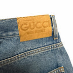 Gucci Horsebit High Rise Wide Leg Frayed Hem Jeans Light Wash Size 27 / US 6