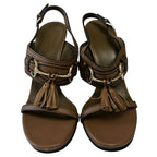 Gucci Brown Leather Horsebit Tassel Emily Slingback Heels Womens 37.5 / US 7.5