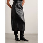 NWT Ulla Johnson Black Enid Paneled Leather High Waist Midi Skirt Womens 0