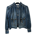 NWT Chloe High Neck Faded Indigo Chain Detail Denim Jacket Womens 36 / US 4