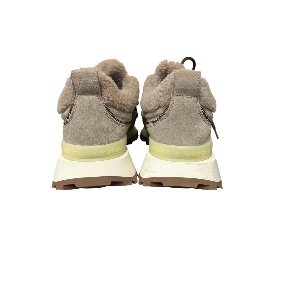 Brunello Cucinelli Monili Embellished Sheepskin Shearling Lined Sneakers US 9