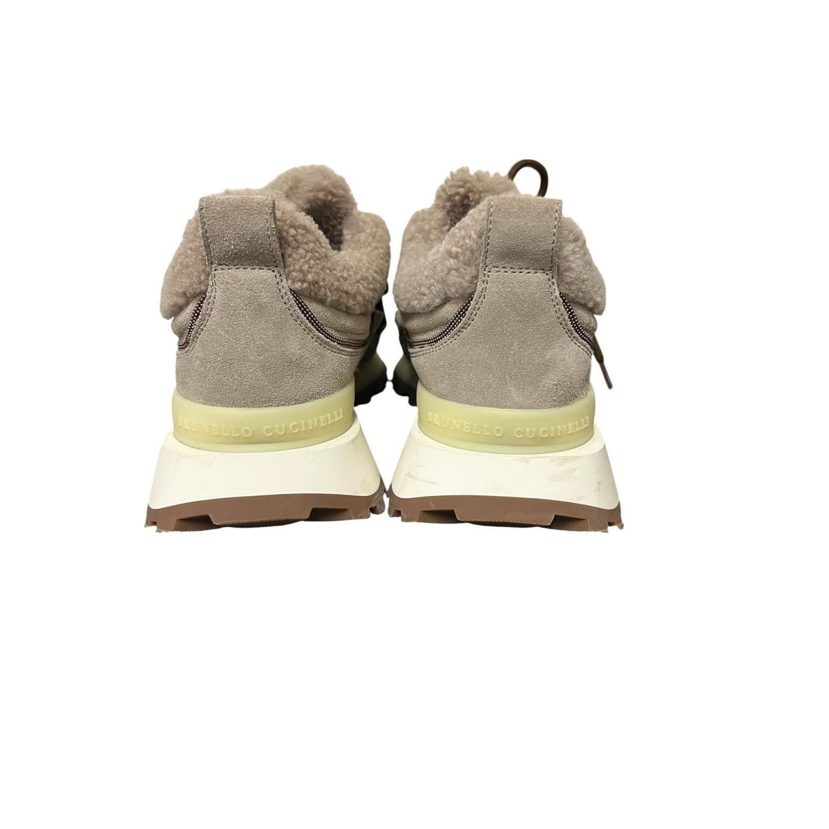 Brunello Cucinelli Monili Embellished Sheepskin Shearling Lined Sneakers US 9