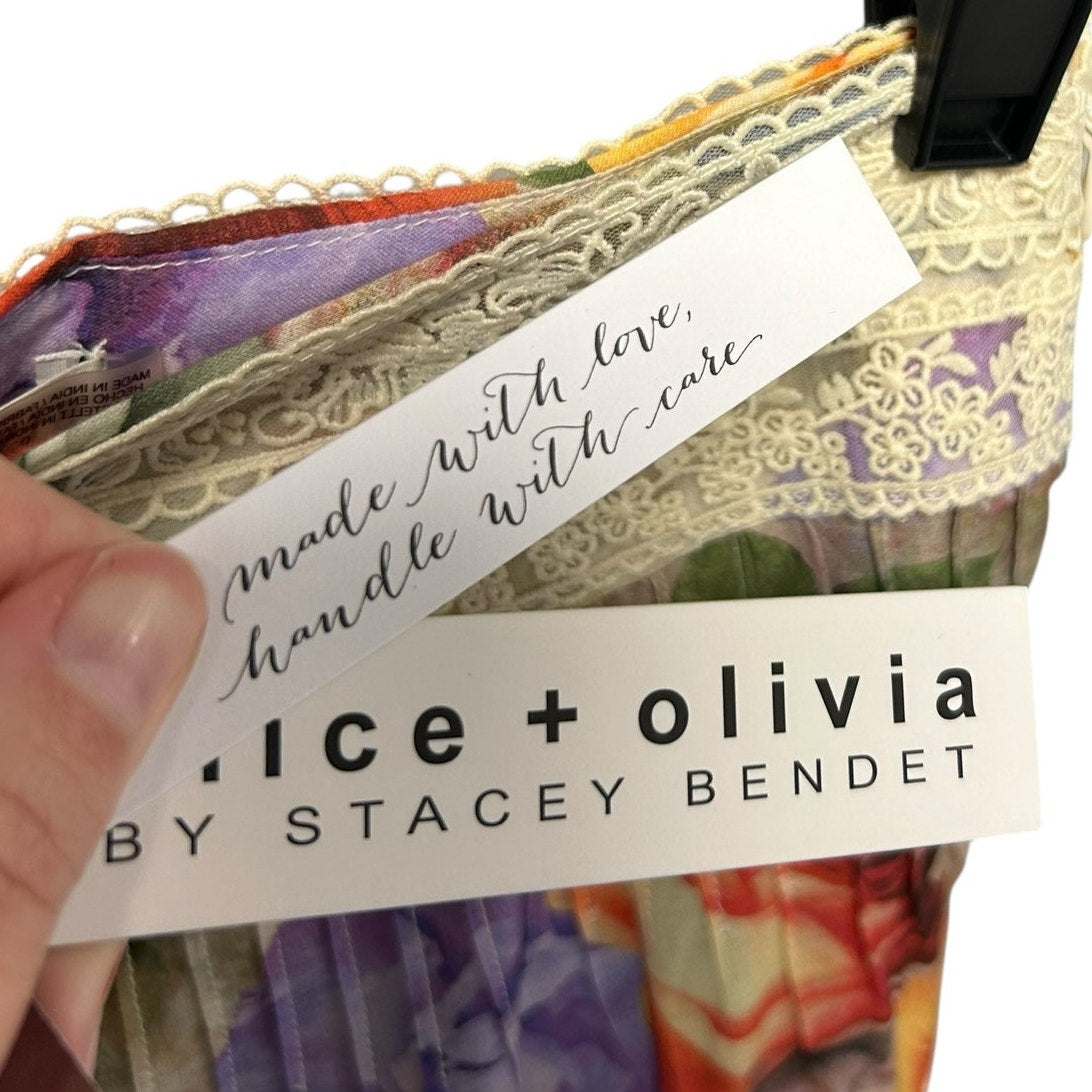 NWT Alice + Olivia Storm Floral Print Adira Tiered A Line Maxi Skirt Womens 0