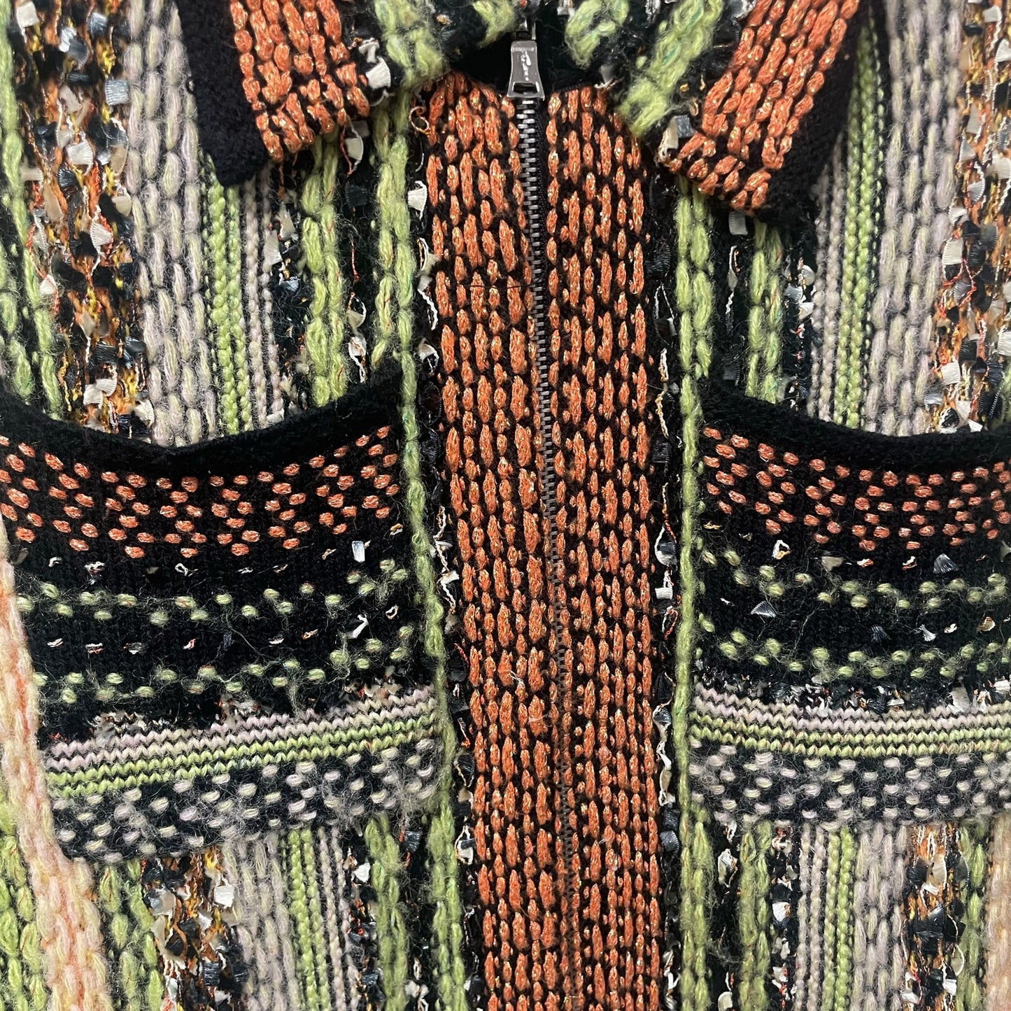 One Girl Who / Pride Wool Blend Metallic Knit Zip Up Cardigan Green Orange Small