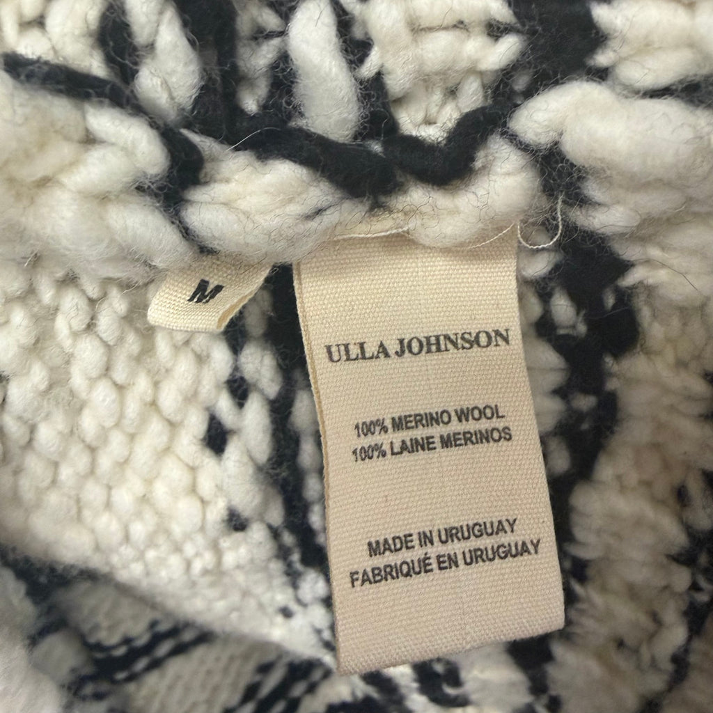 Ulla Johnson Hana Pullover Sweater Cream Black Zebra Print Puff Sleeves Medium