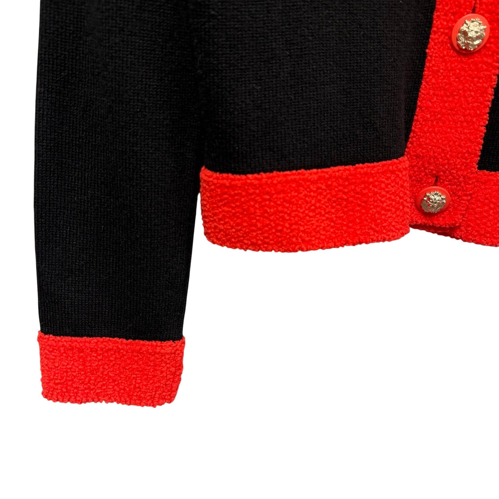 Chanel 2019 Cashmere Wool Button Up Cardigan Black Red Lion Buttons FR 36 / US 4