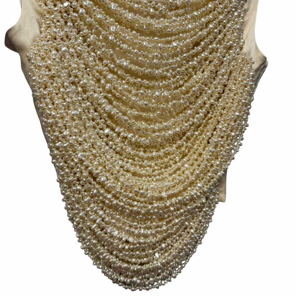 NWT Cult Gaia Taragi Top Hand Beaded Draped Pearl Embellished Womens Small
