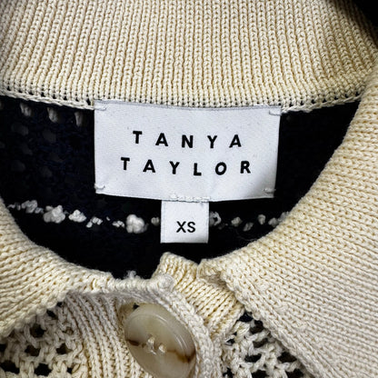 NWT Tanya Taylor Ivory Navy Long Sleeve Quinn Cotton Knit Sweater Womens X-Small