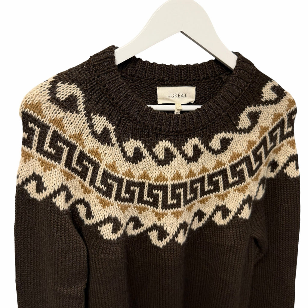 NWT The Great Greek Key Pullover Sweater Driftwood Neutral Intarsia 0 / US XS
