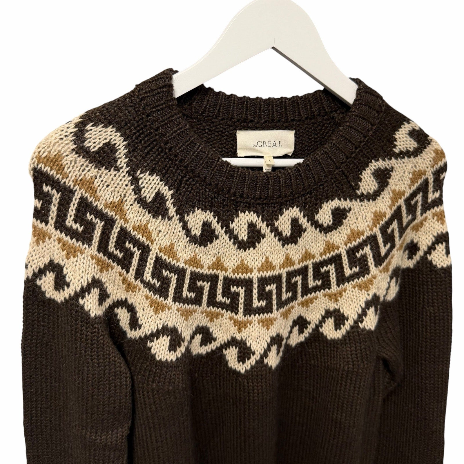 NWT The Great Greek Key Pullover Sweater Driftwood Neutral Intarsia 0 / US XS