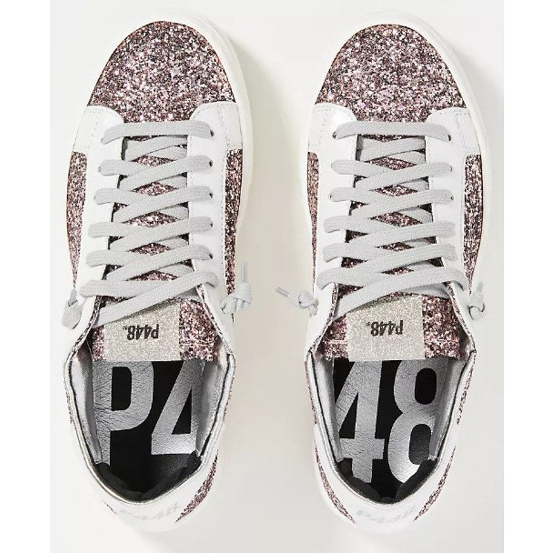 P448 Thea Sneaker in Pink Glitter Metallic Lace Up Womens Size 40 / US 9.5 - 10