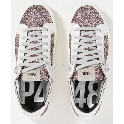 P448 Thea Sneaker in Pink Glitter Metallic Lace Up Womens Size 40 / US 9.5 - 10