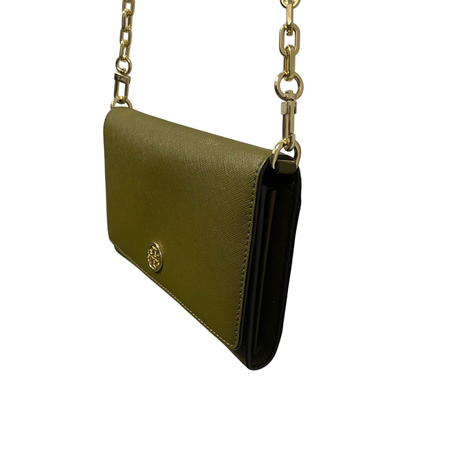 Tory Burch Convertible Gold Chain Wallet Crossbody Bag Green Leather
