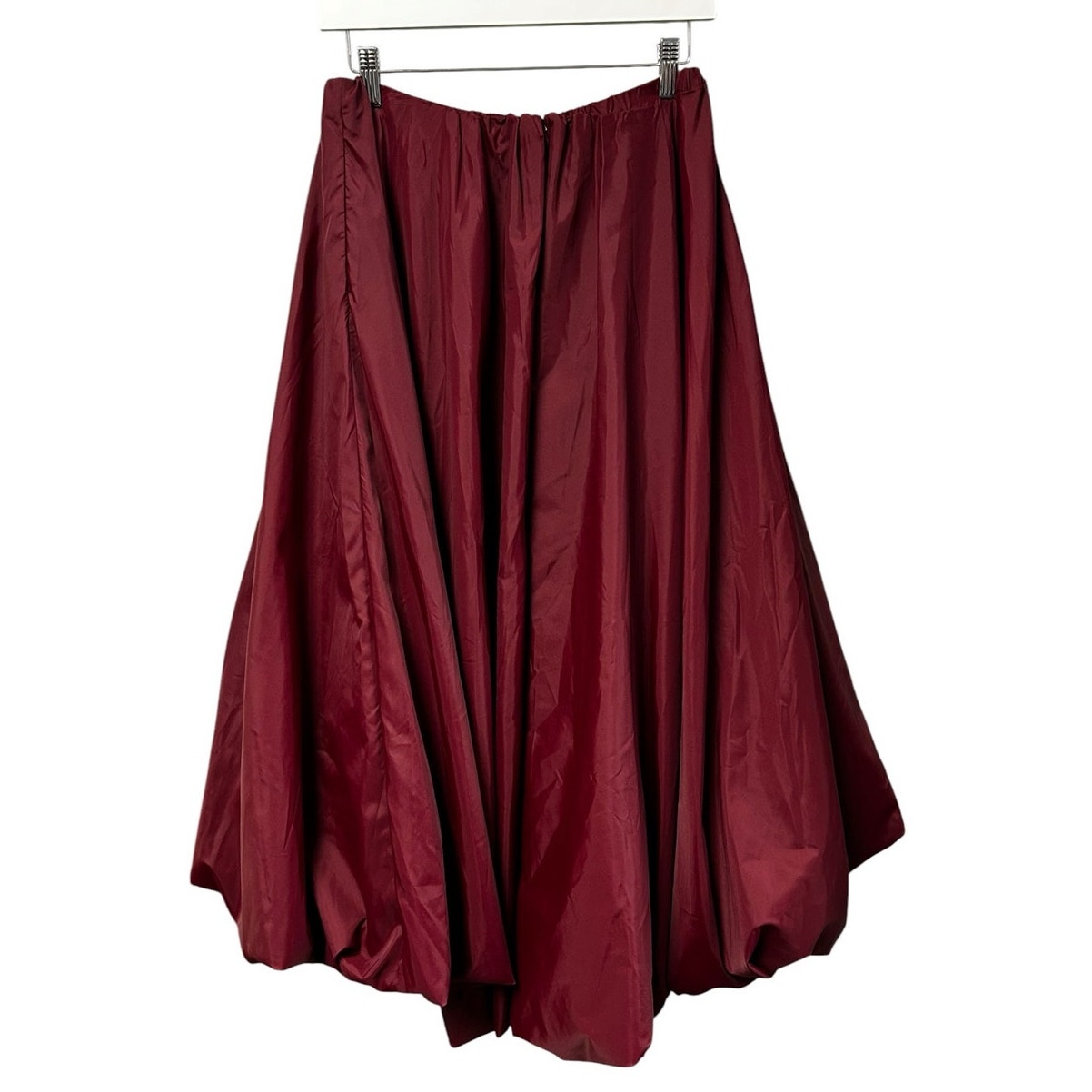 NWT STAUD Burgundy Mariposa Recycled Nylon Midi Bubble Skirt Womens Medium