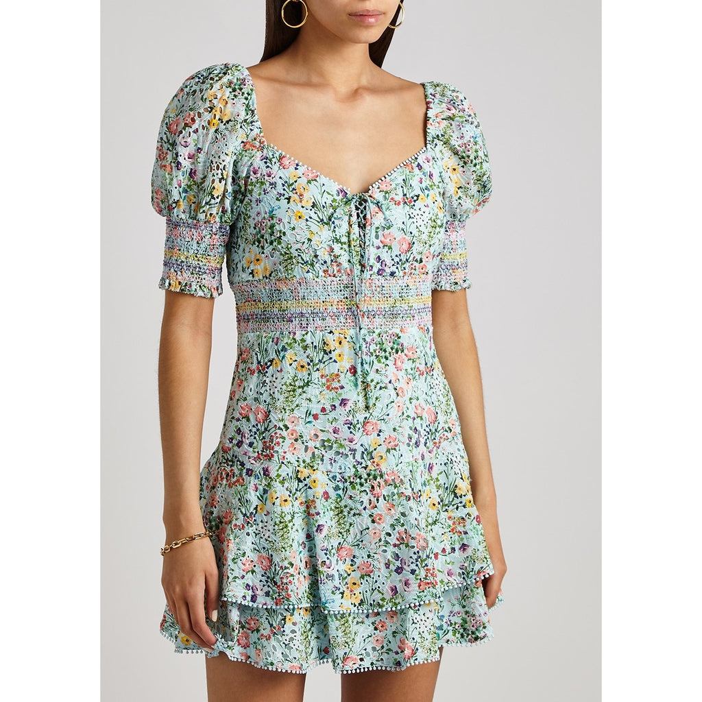 Alice + Olivia Crawford Floral Print Embroidered Cotton Mini Dress Womens 14