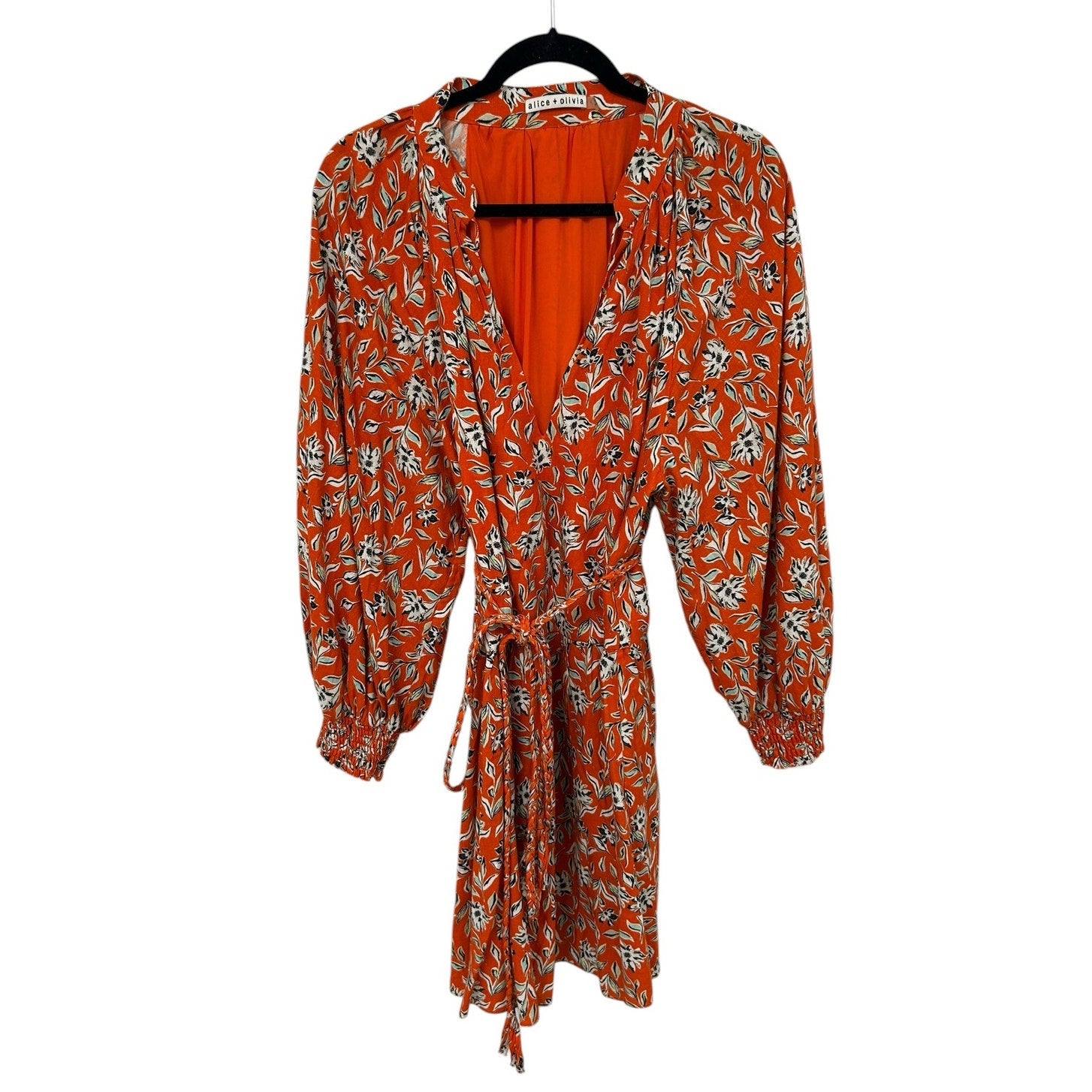Alice + Olivia Lilian Floral Print Mandarin-Collar Mini Dress w/ Belt Womens 14