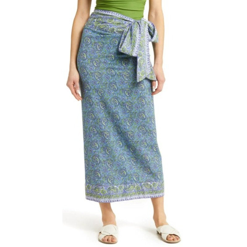 NWT Veronica Beard Amura Wrap Skirt Electric Blue Multi Pailsey Womens XS