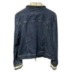 Vintage St. John Sport Cream Gold Contrast Trim Zip Up Denim Jacket Womens Large