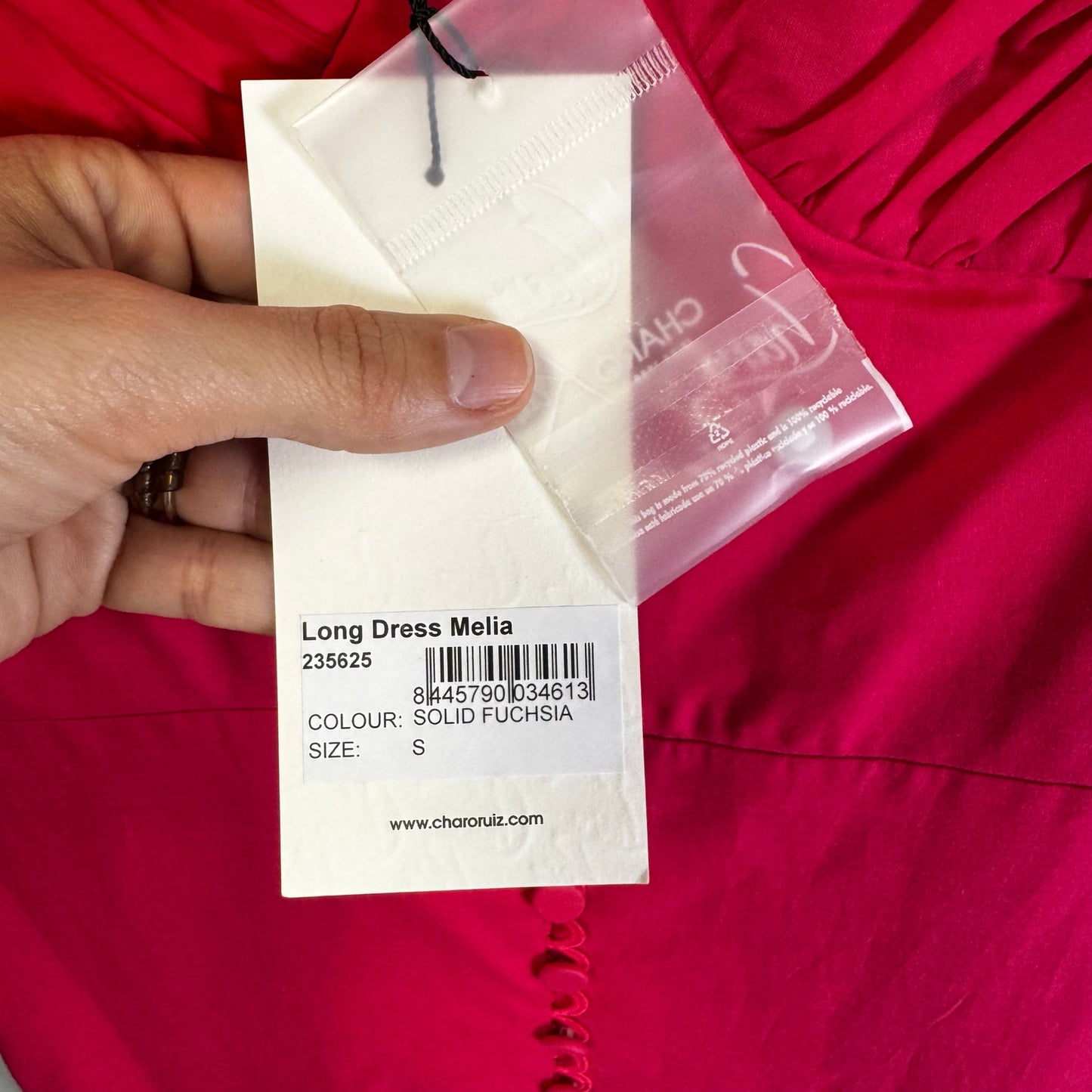 NWT Charo Fuchsia Pink Sleeveless Bustier Flounce Melia Maxi Dress Womens Small