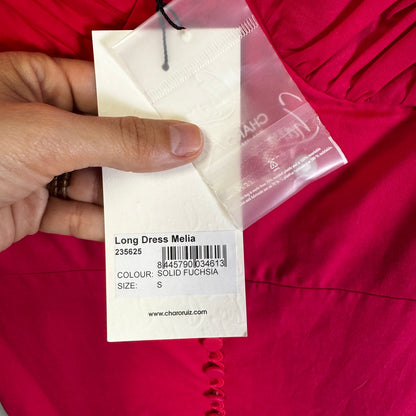 NWT Charo Fuchsia Pink Sleeveless Bustier Flounce Melia Maxi Dress Womens Small