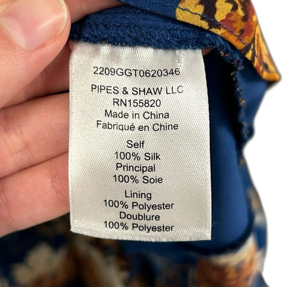 Veronica Beard Hedera Orange Blue Floral Print Silk Crêpe Mini Dress Womens 12