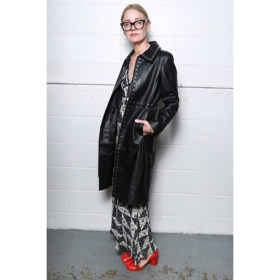 Alexa Chung Black Silver Studded Front Zip Nappa Leather Jacket UK 8 / US 2-4