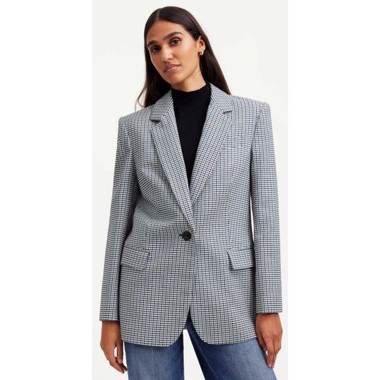 NWT Madewell The Kline Blazer Black Blue White Houndstooth Plaid Womens 0