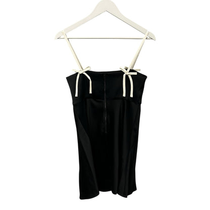NWT Alice + Olivia Black White Morgan Babydoll Bow Detail Mini Dress Womens 4