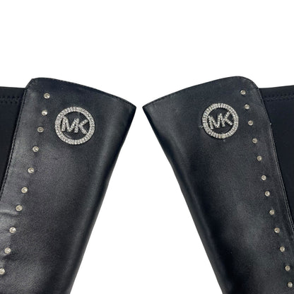 Michael Michael Kors Rhinestone Embellished Logo Tall Inessa Boot Black Womens 4