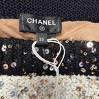 NWT Chanel 2023 Sequin Knit Mini Skirt White Black Silver Gold Womens 36 / US 4
